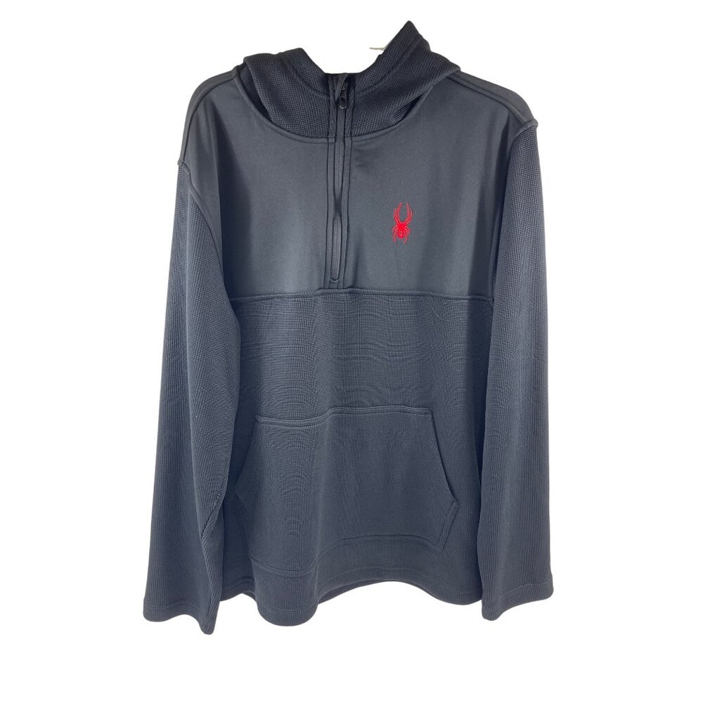 Spyder Mens XL Black Quarter-Zip Hoodie With Kangaroo Pocket 72b